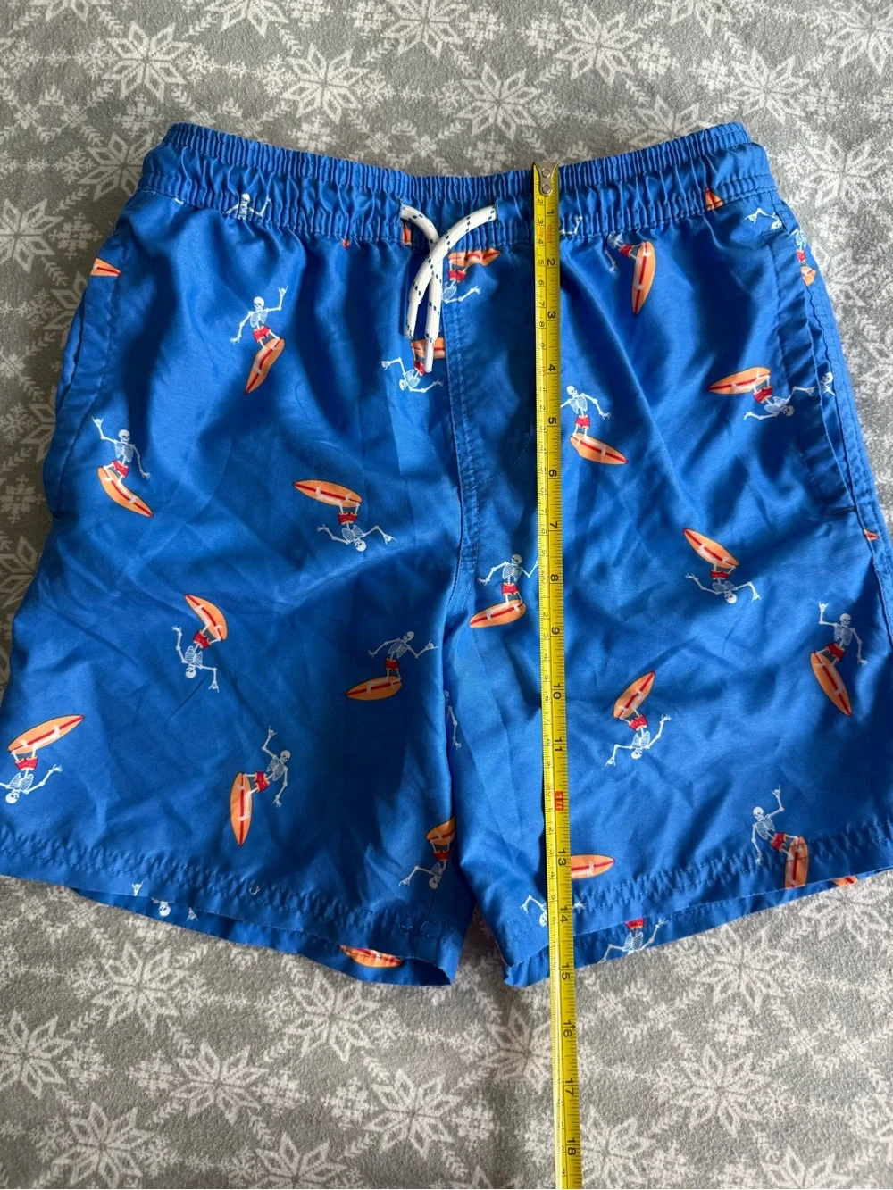 Wonder Nation Swim Trunks Boy’s Size 10/12 Large Blue Skeleton Surfer Print